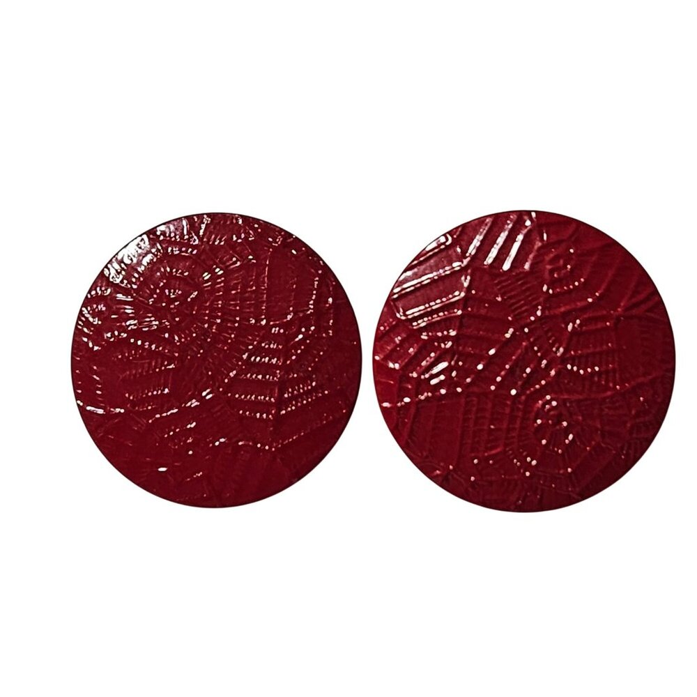Red Embossed Round Post Earrings Textured Design Retro Fashion Jewelry Women